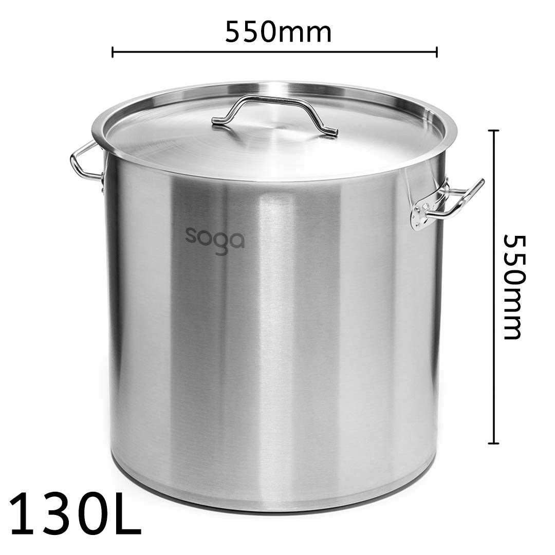 Soga Stock Pot 130 L Top Grade Thick Stainless Steel Stockpot 18/10