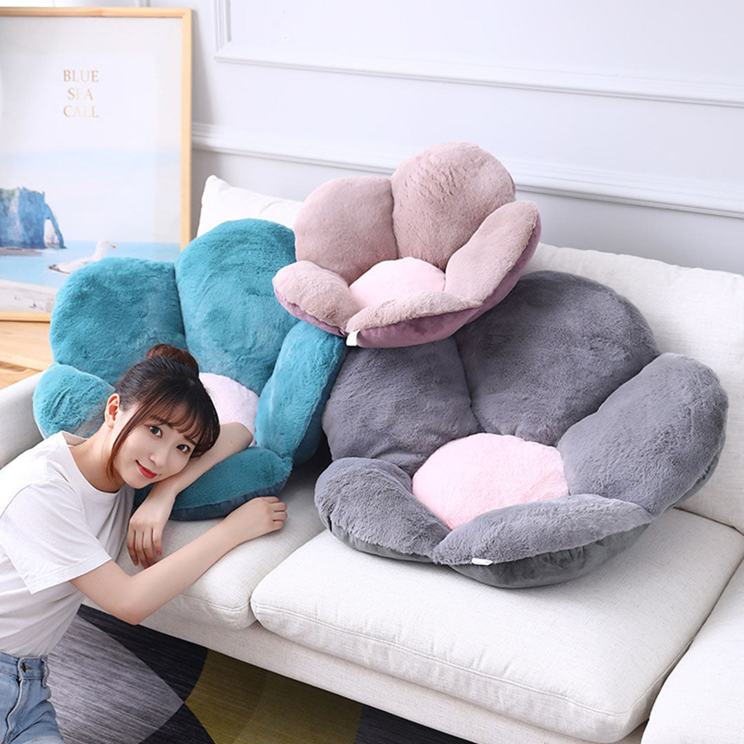 2X Dark Gray Whimsical Big Flower Shape Cushion Soft Leaning Bedside Pad Floor Plush Pillow Home Decor