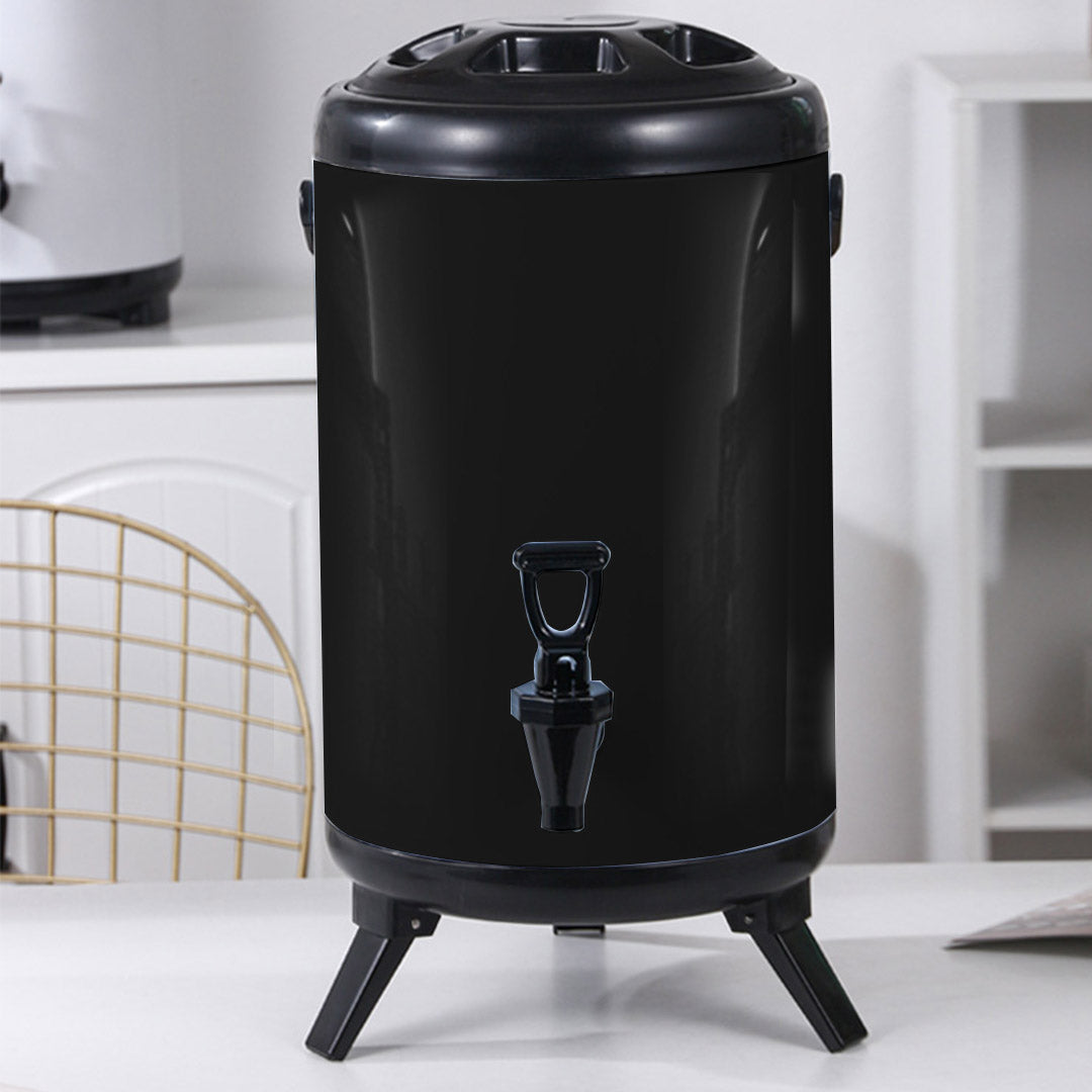 8X 10L Stainless Steel Insulated Milk Tea Barrel Hot and Cold Beverage Dispenser Container with Faucet Black