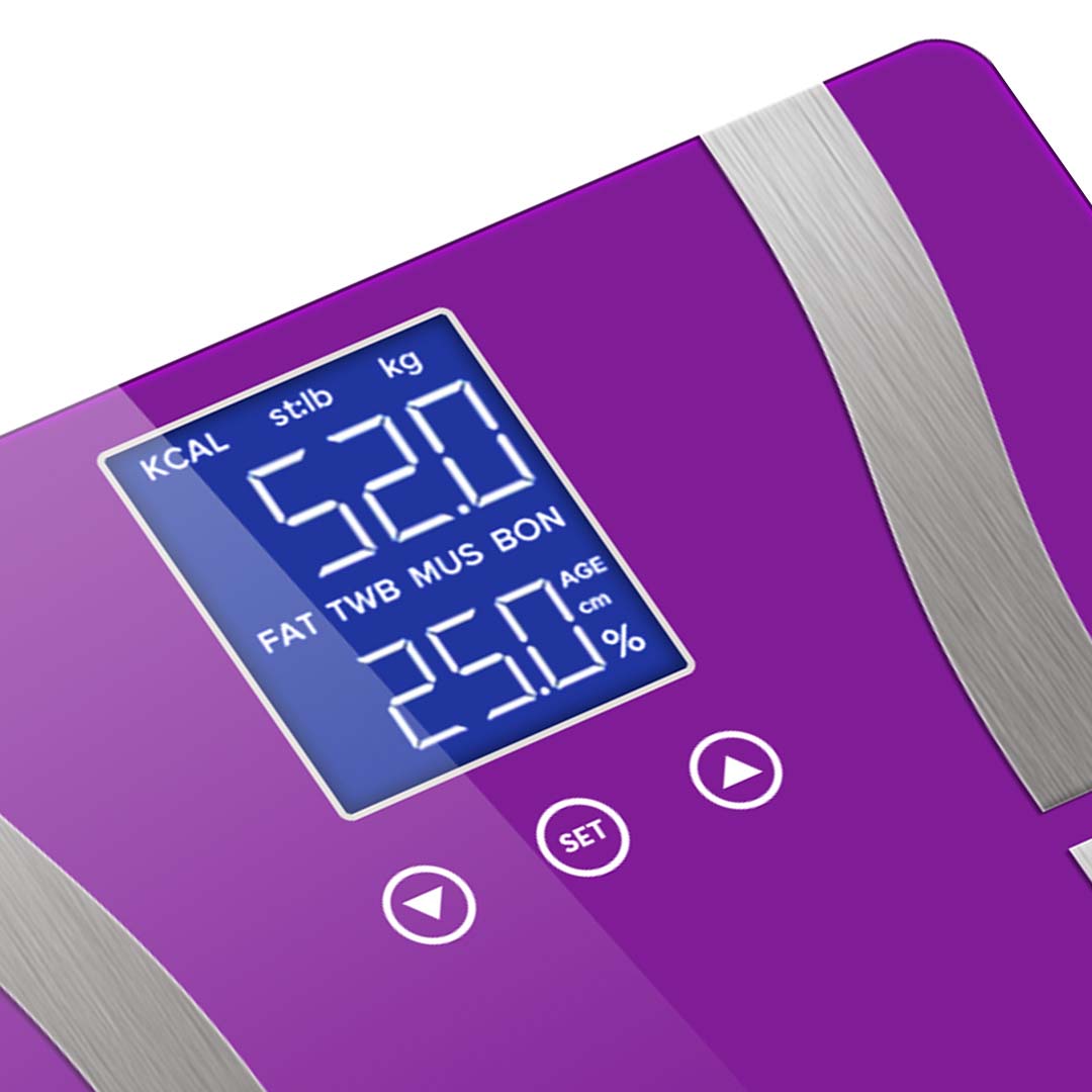 Soga 2 X Digital Body Fat Scale Bathroom Scales Weight Gym Glass Water Lcd Purple/Pink