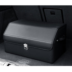 Soga 4 X Leather Car Boot Collapsible Foldable Trunk Cargo Organizer Portable Storage Box With Lock Black Medium