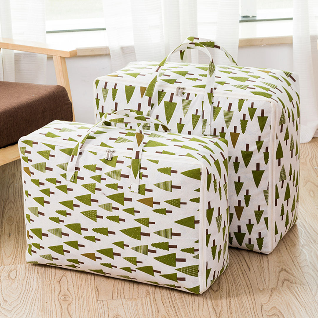 Green Pine Tree Super Large Storage Luggage Bag Double Zipper Foldable Travel Organiser Essentials