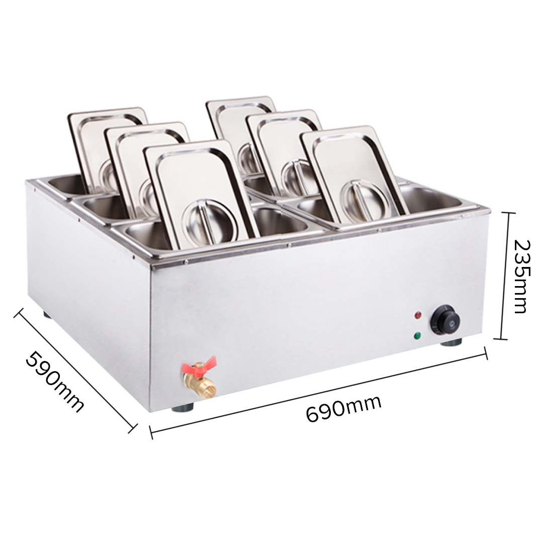 Soga Stainless Steel 6 X 1/3 Gn Pan Electric Bain Marie Food Warmer With Lid