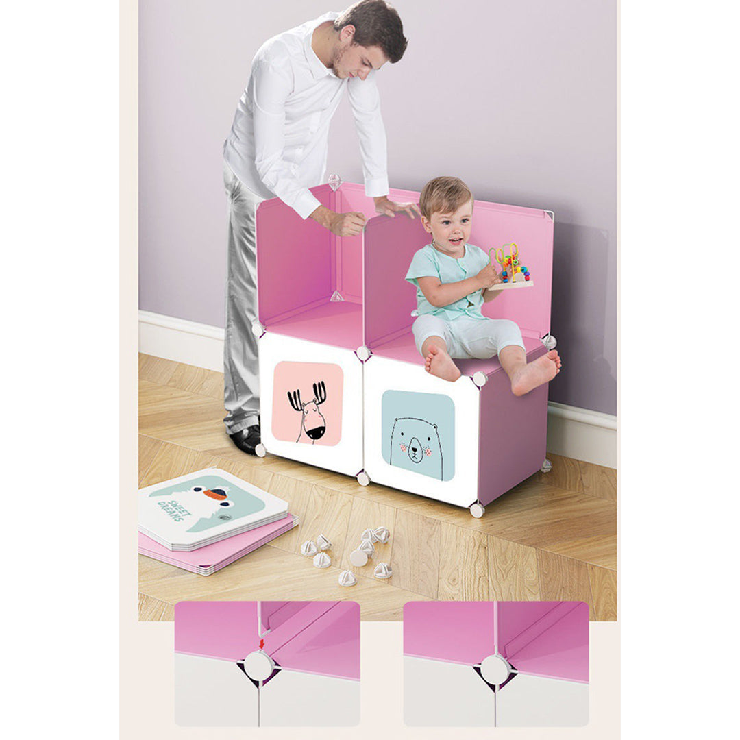 8 Cubes Pink Portable Wardrobe Divide-Grid Modular Storage Organiser Foldable Closet