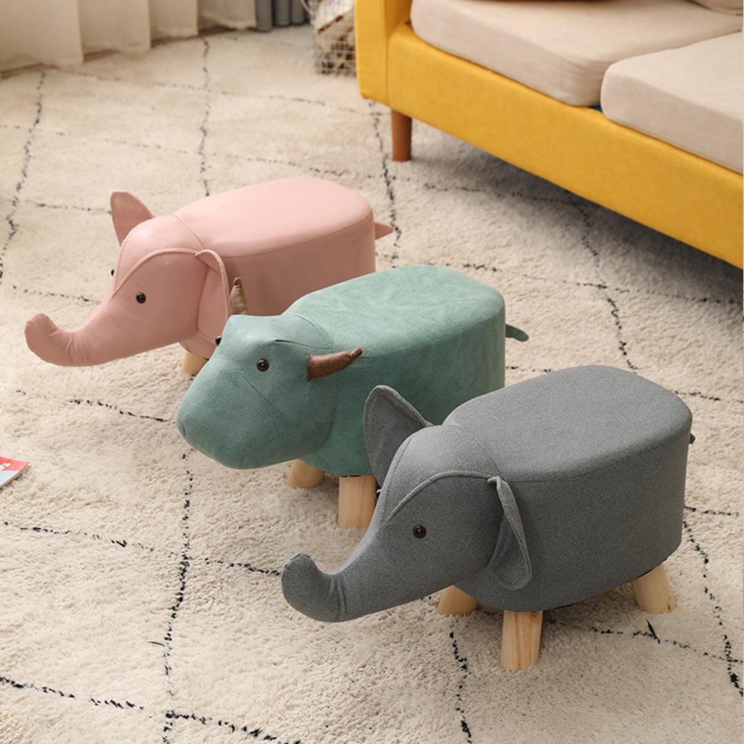 Red Children Bench Elephant Character Round Ottoman Stool Soft Small Comfy Seat Home Decor