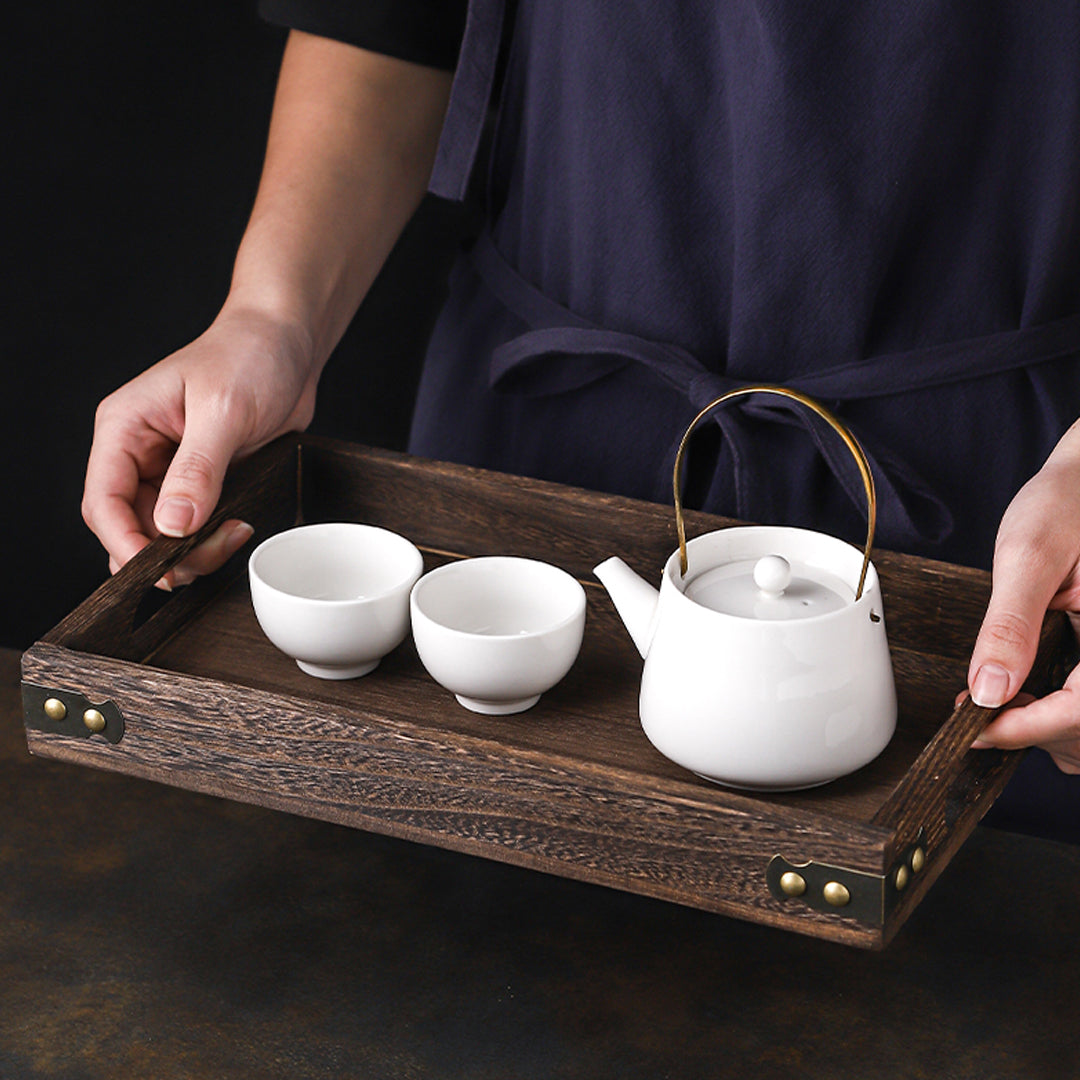Soga Medium Walnut Rectangle Wooden Tray Breakfast Dinner Serving Board Tea Set Holder Kitchen Home Decor