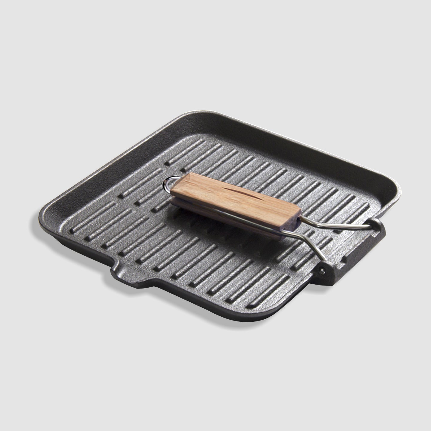 Soga 2 X 28cm Ribbed Cast Iron Square Steak Frying Grill Skillet Pan With Folding Wooden Handle