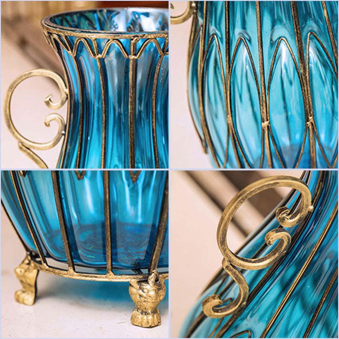 Soga 51cm Green Glass Oval Floor Vase With Metal Flower Stand