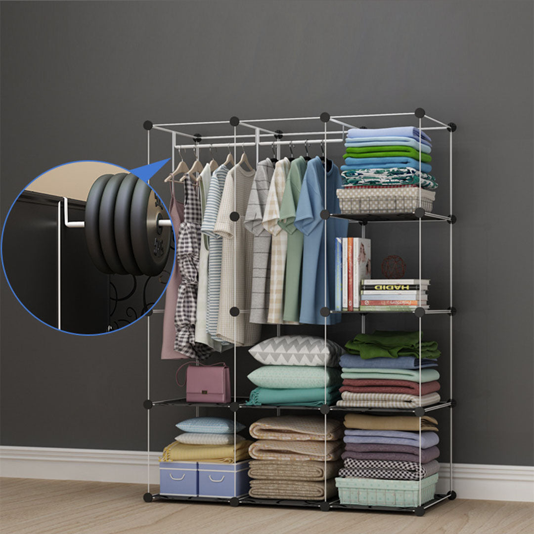 10 Cubes Black Portable Wardrobe Divide-Grid Modular Storage Organiser Foldable Closet with Doors