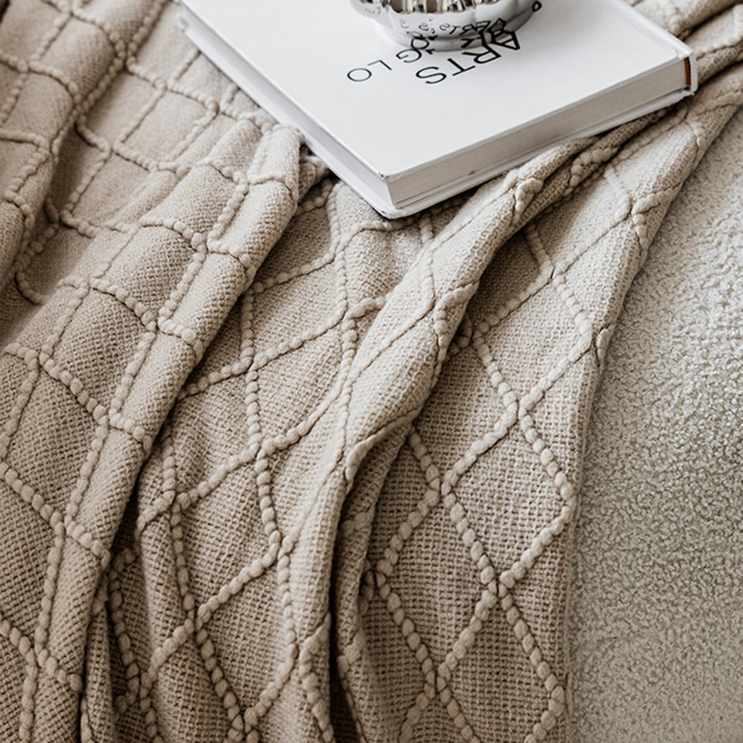 2X Coffee Diamond Pattern Knitted Throw Blanket Warm Cozy Woven Cover Couch Bed Sofa Home Decor with Tassels