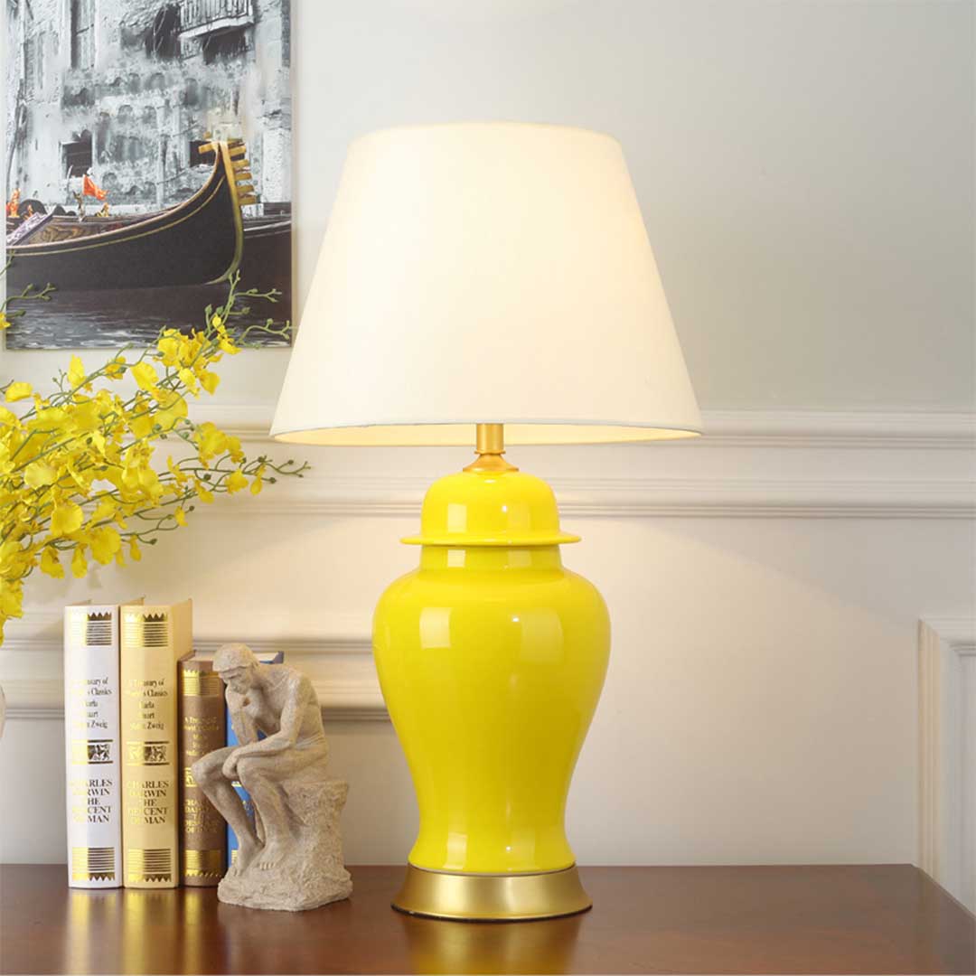 Soga 4 X Oval Ceramic Table Lamp With Gold Metal Base Desk Lamp Yellow