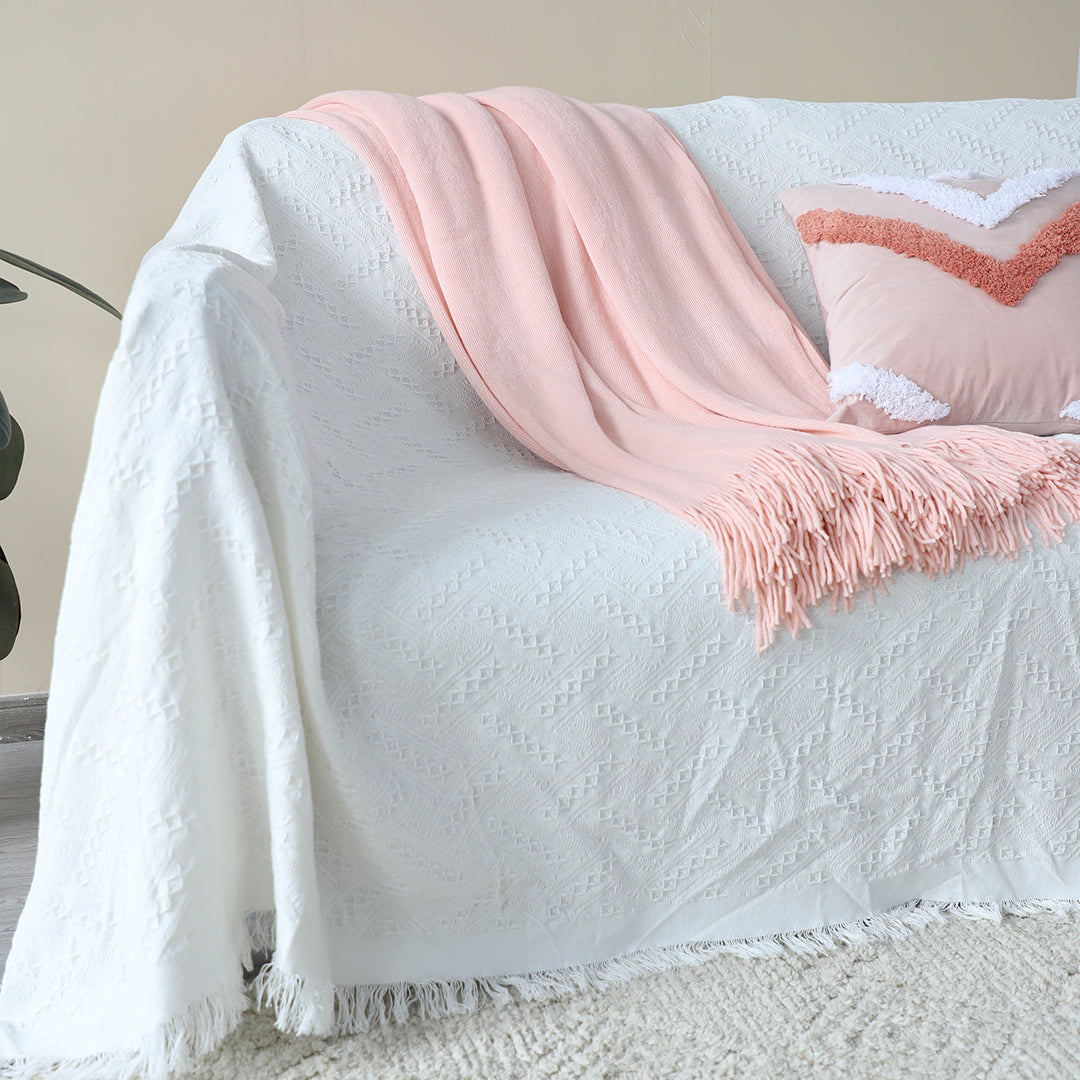 Pink Acrylic Knitted Throw Blanket Solid Fringed Warm Cozy Woven Cover Couch Bed Sofa Home Decor