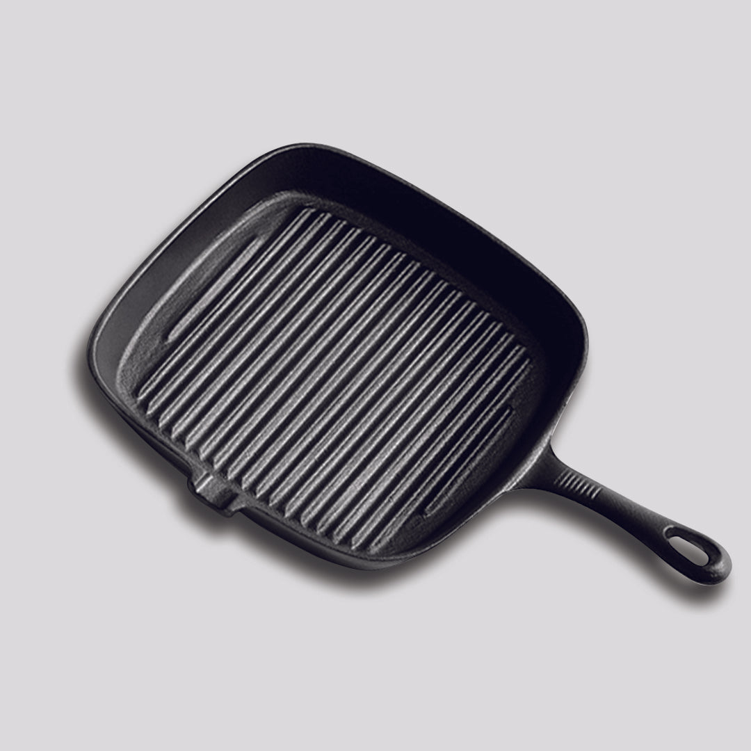 Soga 2 X 23.5cm Square Ribbed Cast Iron Frying Pan Skillet Steak Sizzle Platter With Handle