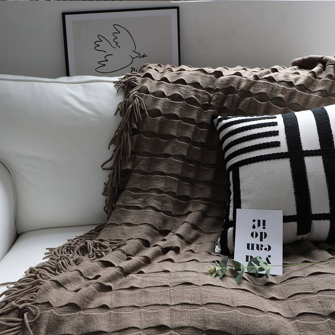 2X Coffee Textured Knitted Throw Blanket Warm Cozy Woven Cover Couch Bed Sofa Home Decor with Tassels
