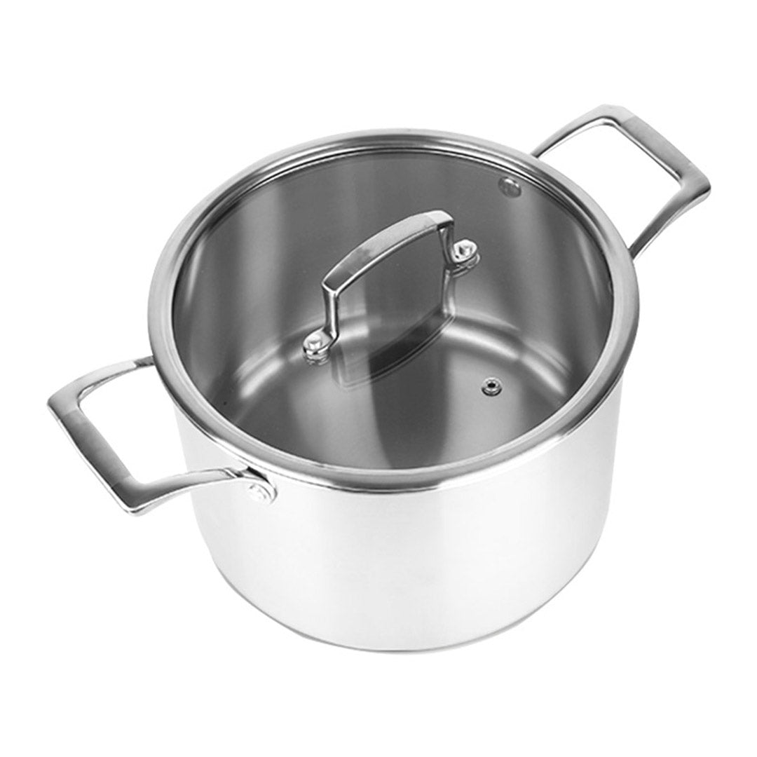 Soga 24cm Stainless Steel Soup Pot Stock Cooking Stockpot Heavy Duty Thick Bottom With Glass Lid