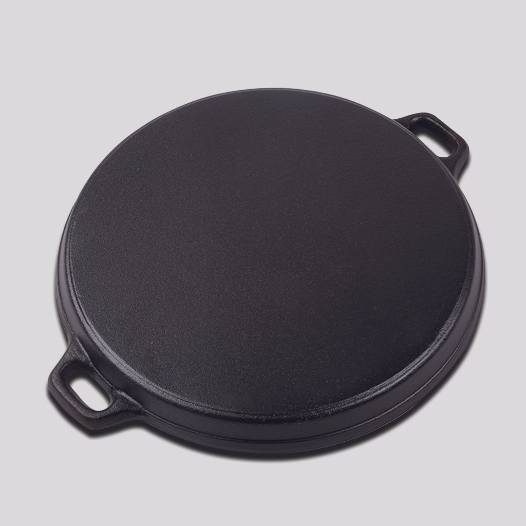 Soga 35cm Round Ribbed Cast Iron Frying Pan Skillet Steak Sizzle Platter With Handle