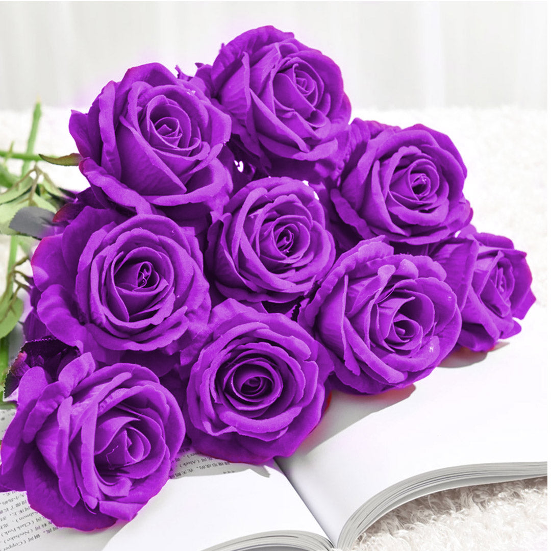 Soga 10pcs Artificial Silk Flower Fake Rose Bouquet Table Decor Purple