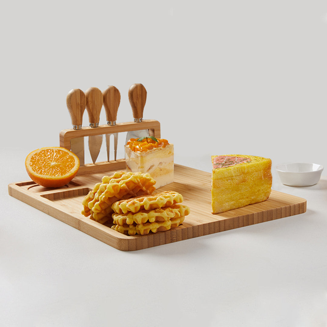 Soga 36cm Brown Rectangular Wood Cheese Board Charcuterie Serving Tray With Knife Set Countertop Decor