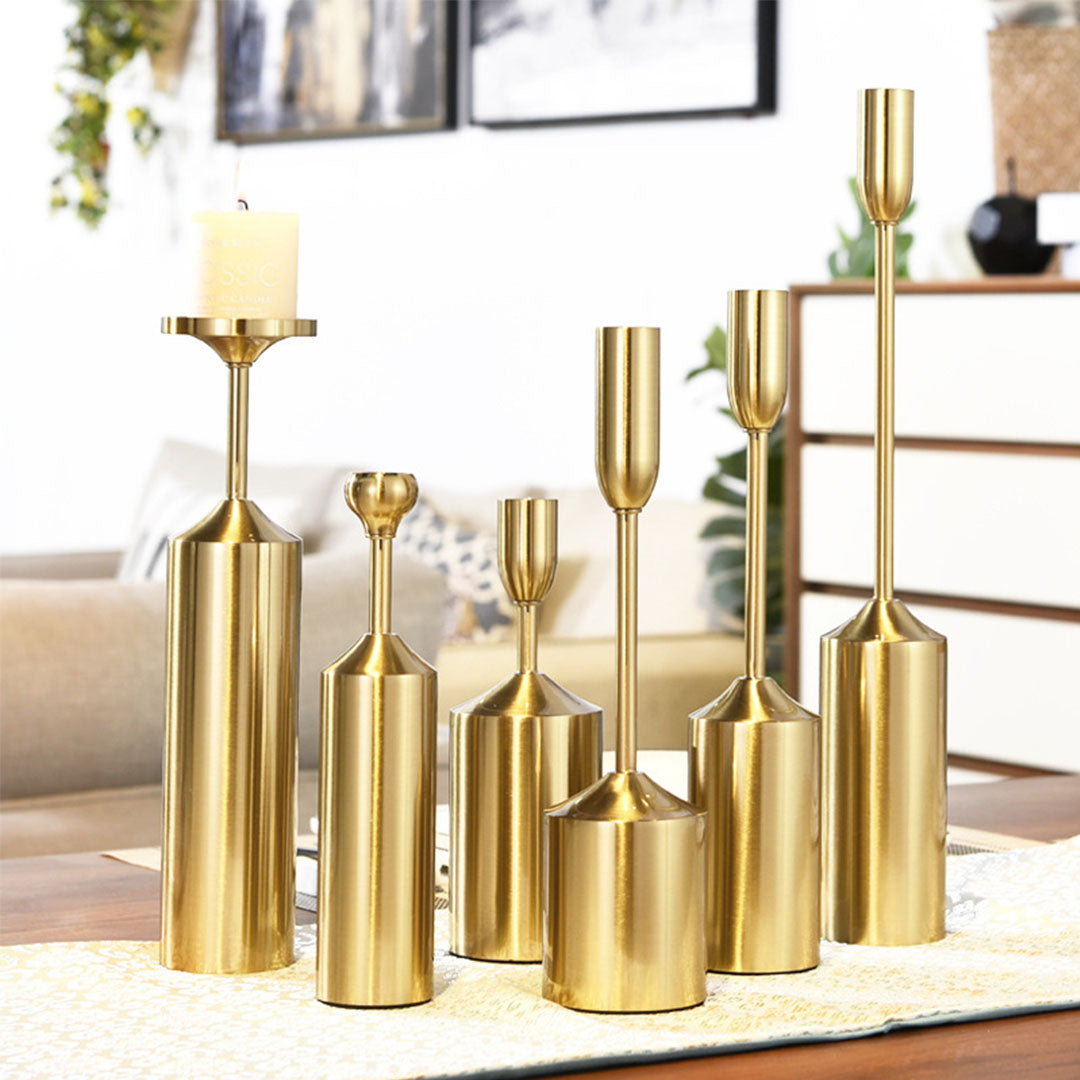 Soga 6pcs Gold Iron Taper Luxury Candlestick Candle Holder Stand Pillar