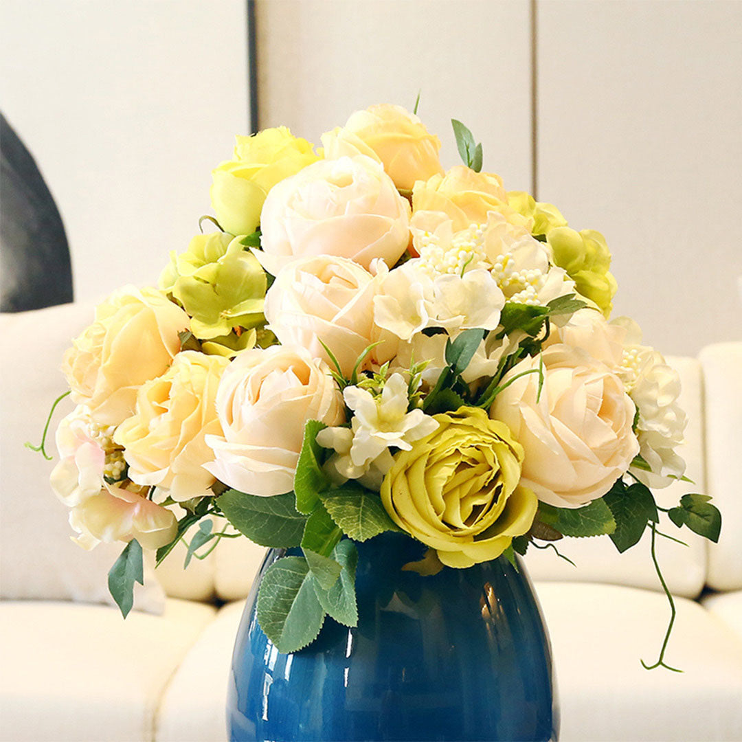 Soga 3pcs Artificial Silk With 15 Heads Flower Fake Rose Bouquet Table Decor White
