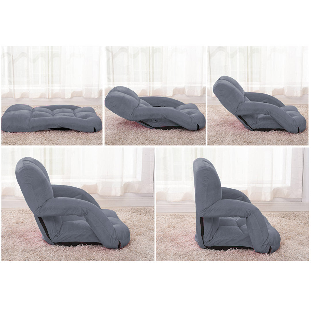 Soga Foldable Lounge Cushion Adjustable Floor Lazy Recliner Chair With Armrest Grey