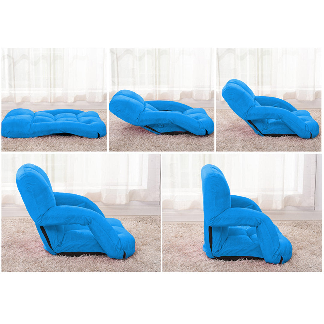 Soga 2 X Foldable Lounge Cushion Adjustable Floor Lazy Recliner Chair With Armrest Blue