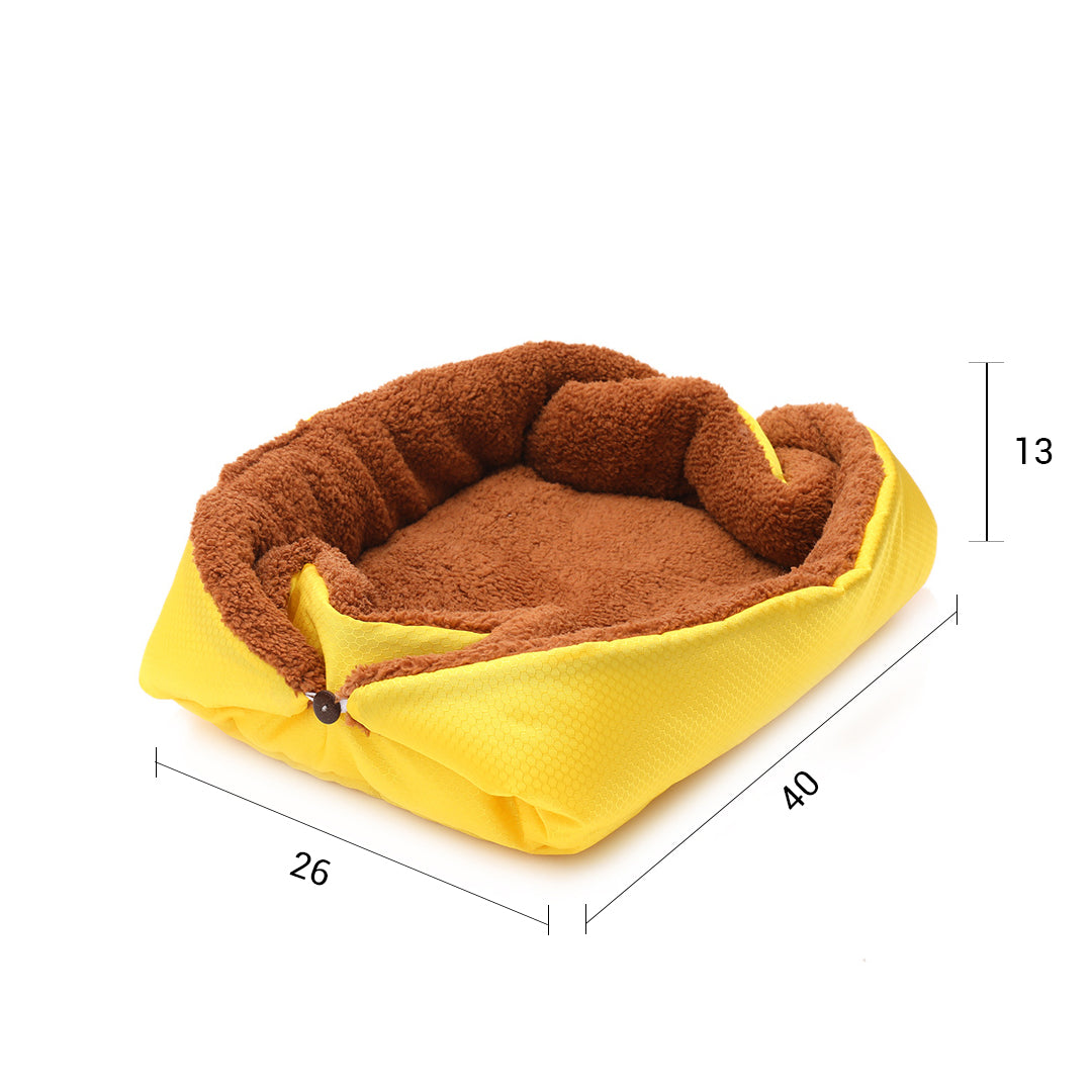 Soga 2 X Yellow Dual Purpose Cushion Nest Cat Dog Bed Warm Plush Kennel Mat Pet Home Travel Essentials