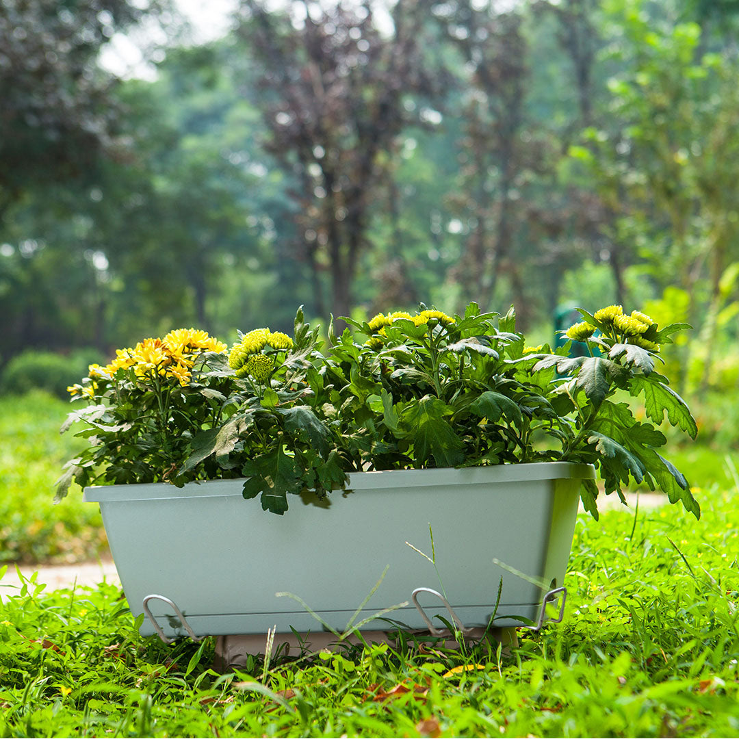 49.5cm Blue Rectangular Planter Vegetable Herb Flower Outdoor Plastic Box with Holder Balcony Garden Decor Set of 3
