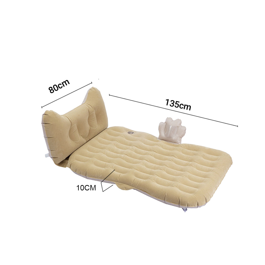 Beige Honeycomb Inflatable Car Mattress Portable Camping Air Bed Travel Sleeping Kit Essentials