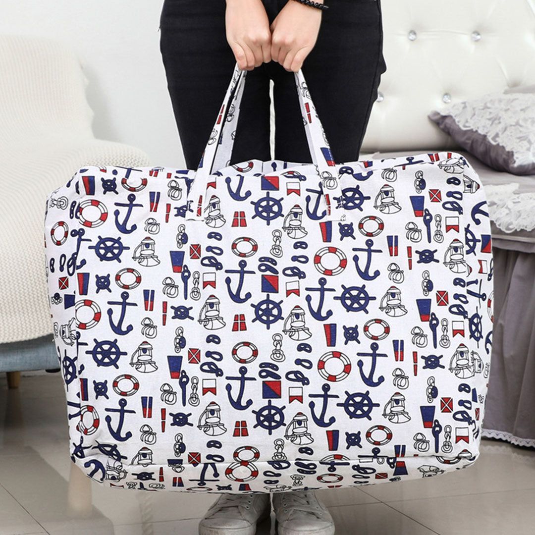 Nautical Icons Medium Storage Luggage Bag Double Zipper Foldable Travel Organiser Essentials