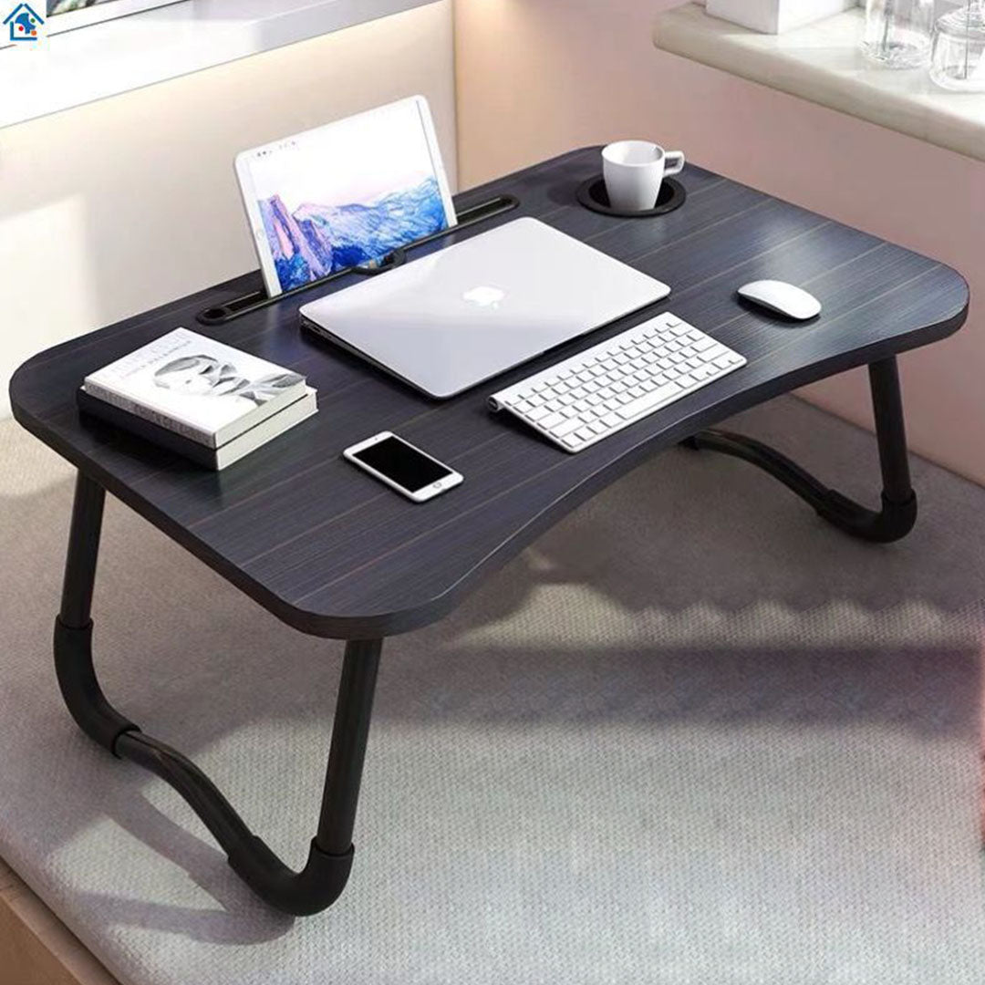 2X Black Portable Bed Table Adjustable Foldable Bed Sofa Study Table Laptop Mini Desk with Notebook Stand Card Slot Holder Home Decor