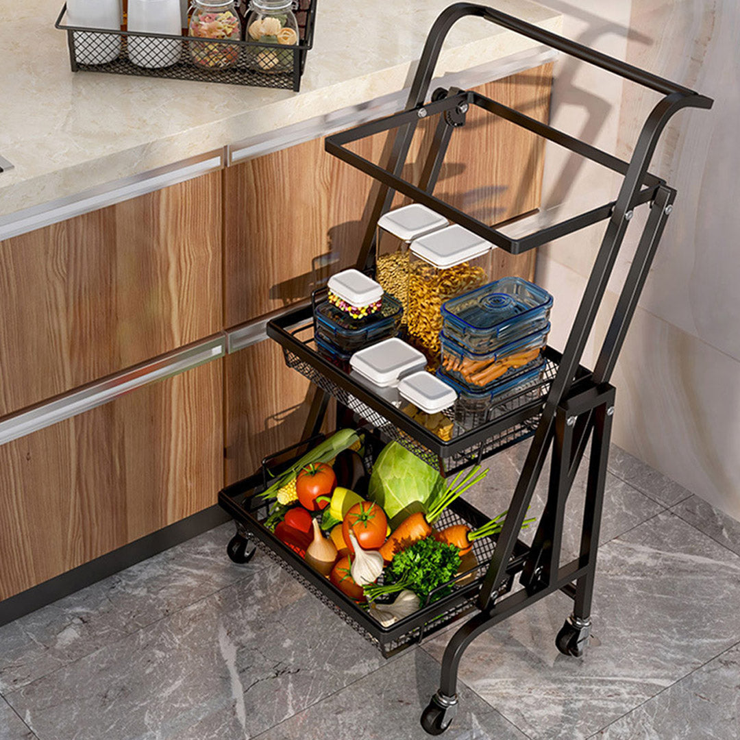 Soga 2 X 3 Tier Steel Black Adjustable Kitchen Cart Multi Functional Shelves Portable Storage Organizer With Wheels