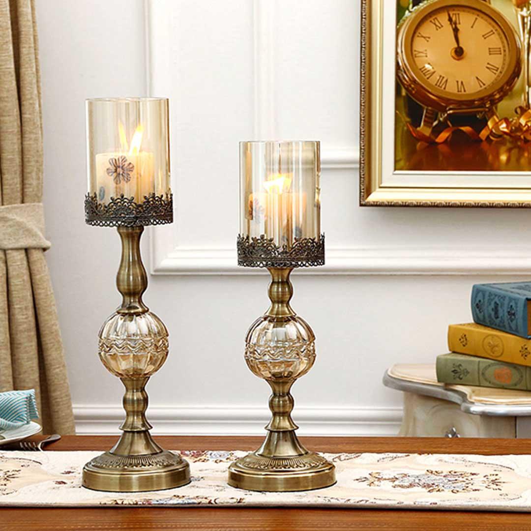Soga 2 X 48cm Glass Candle Holder Candle Stand Glass/Metal