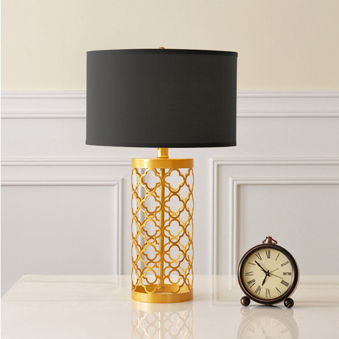 Soga 2 X Golden Hollowed Out Base Table Lamp With Dark Shade