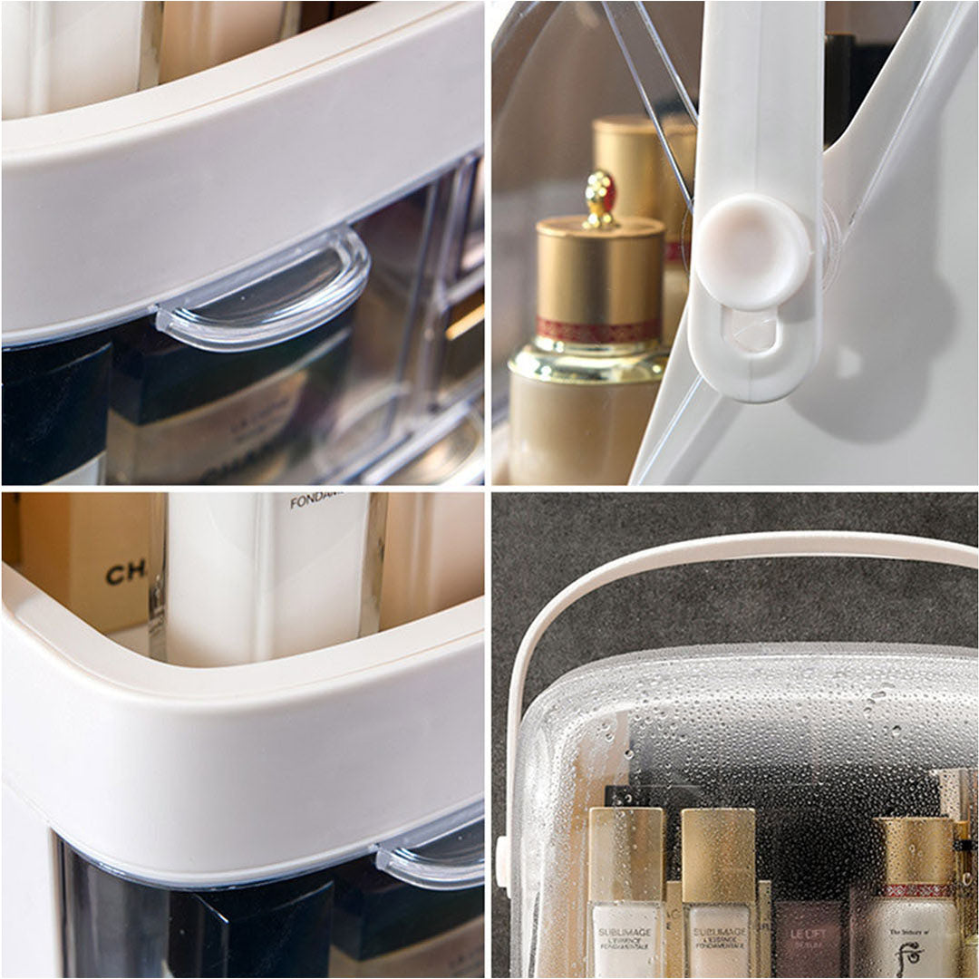 2X 2 Tier White Countertop Makeup Cosmetic Storage Organiser Skincare Holder Jewelry Storage Box with Handle