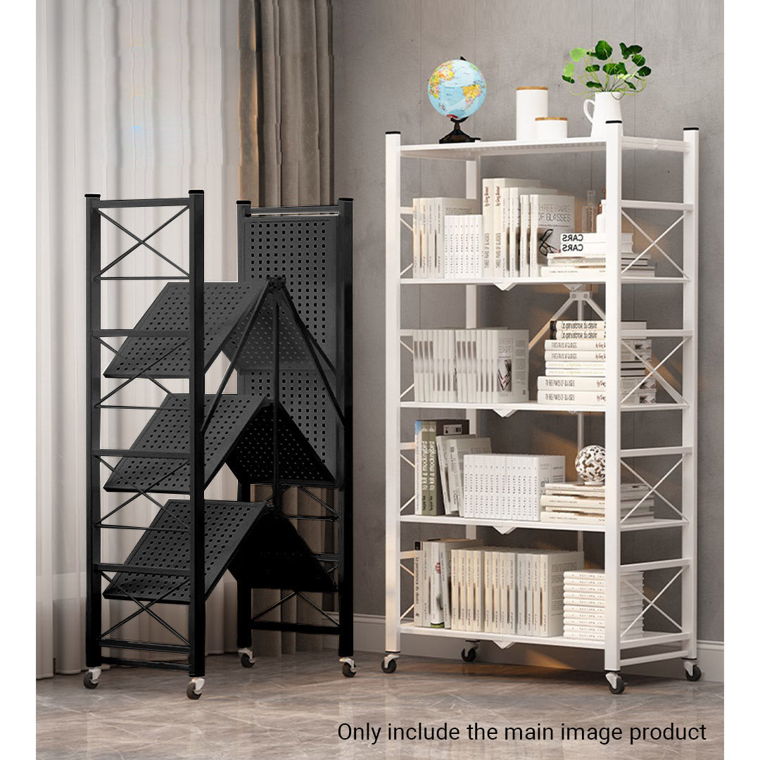Soga 2 X 4 Tier Steel Black Foldable Display Stand Multi Functional Shelves Portable Storage Organizer With Wheels