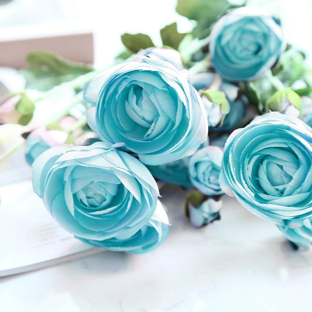 Soga 12pcs Artificial Silk Flower Fake Rose Bouquet Table Decor Blue