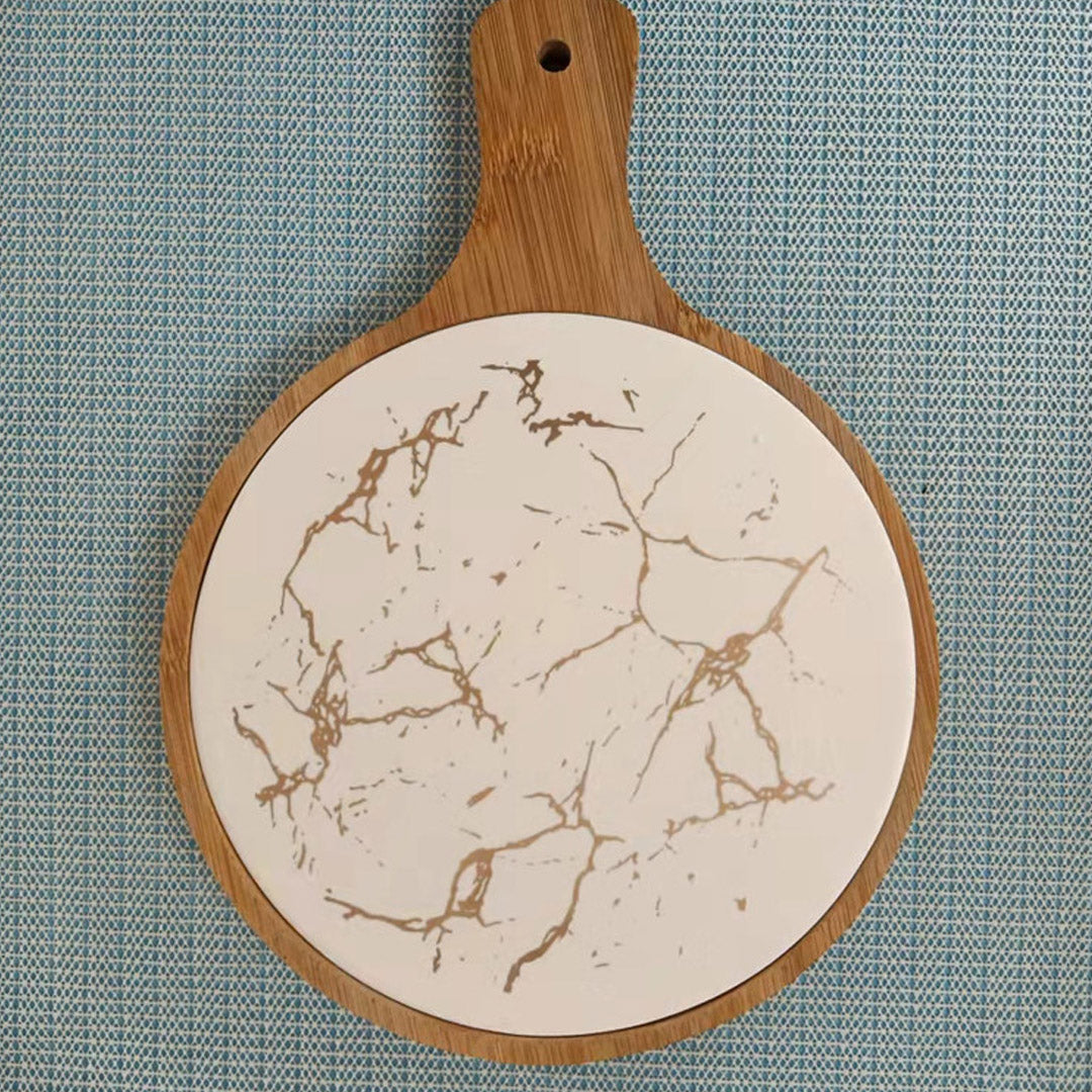 Soga 2 X 30cm White Circle Wooden Serving Tray Slate Steak Serving Platter Chopping Board Paddle Home Decor