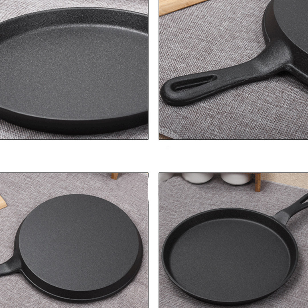 Soga 2 X 26cm Round Cast Iron Frying Pan Skillet Griddle Sizzle Platter