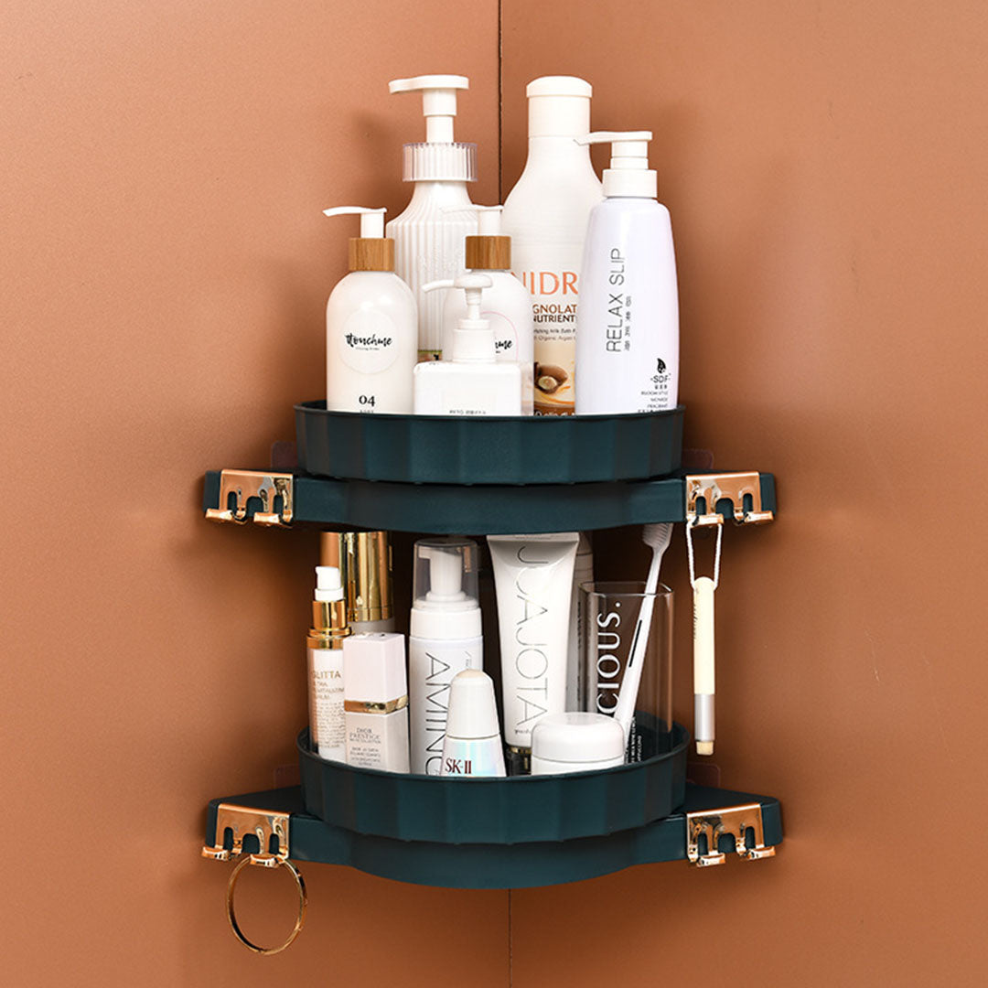 Soga Green 360 Degree Wall Mounted Rotating Bathroom Organiser Corner Vanity Rack Toilet Adhesive Storage Shelf