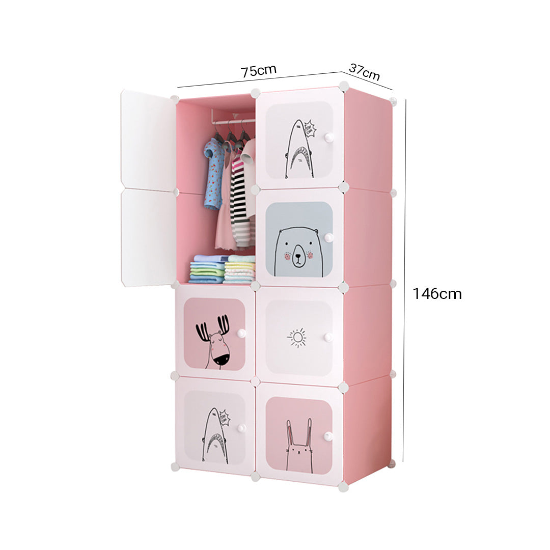 8 Cubes Pink Portable Wardrobe Divide-Grid Modular Storage Organiser Foldable Closet