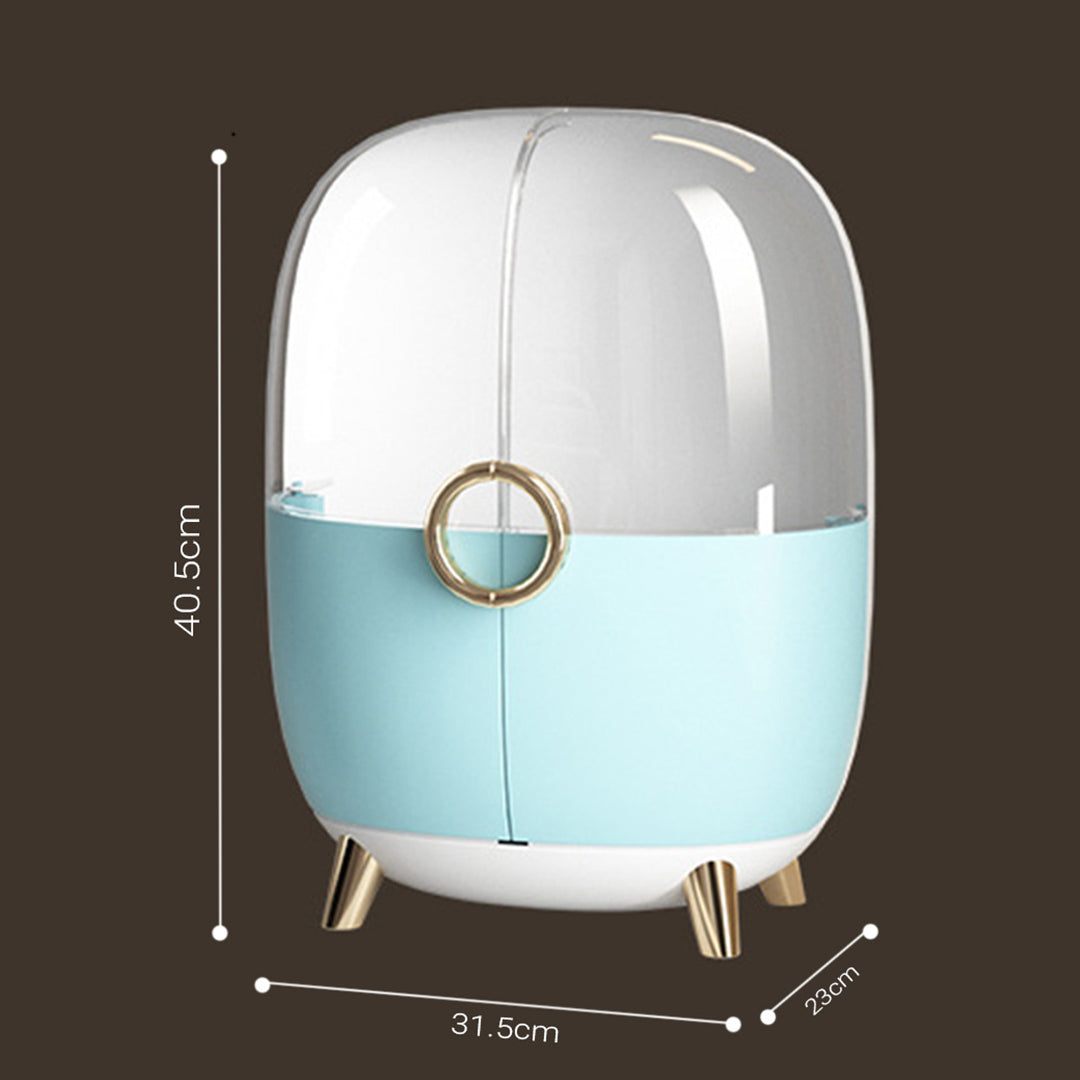 Blue Transparent Countertop Makeup Organiser Cosmetic Storage Waterproof Dustproof Bathroom Skincare Holder with Lid