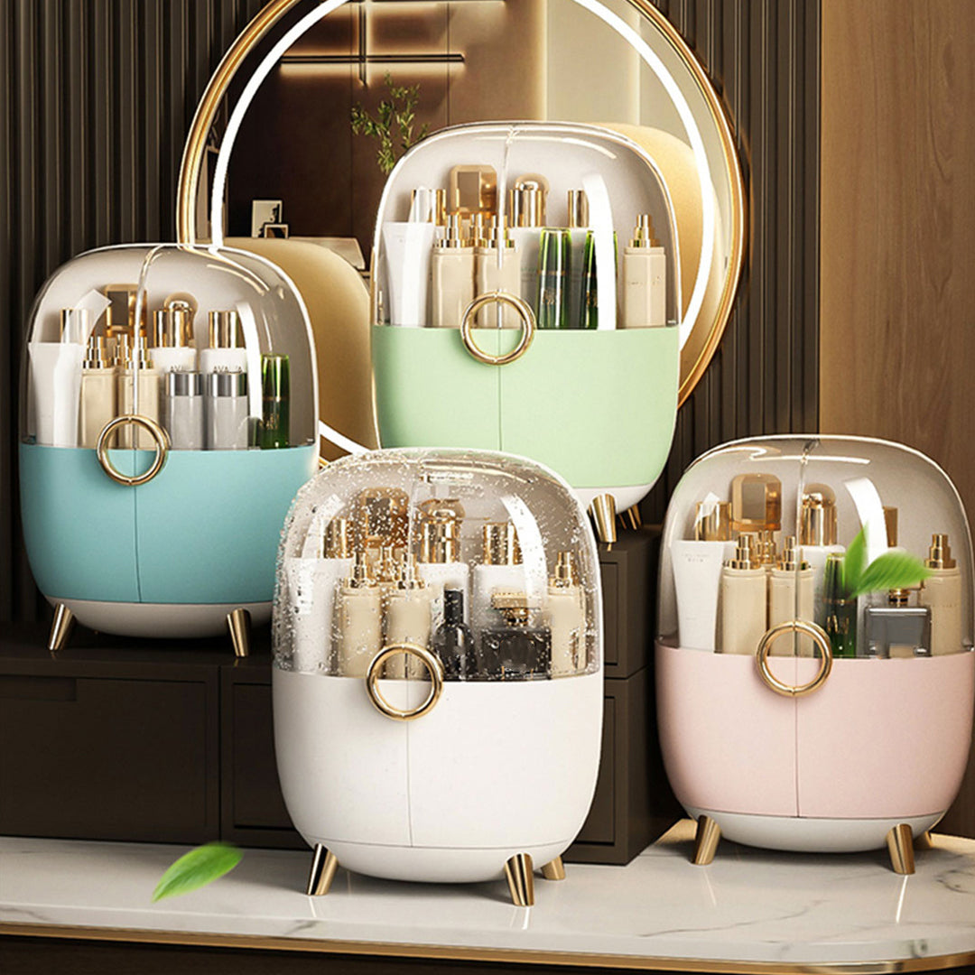 2X Pink Transparent Countertop Makeup Organiser Cosmetic Storage Waterproof Dustproof Bathroom Skincare Holder with Lid