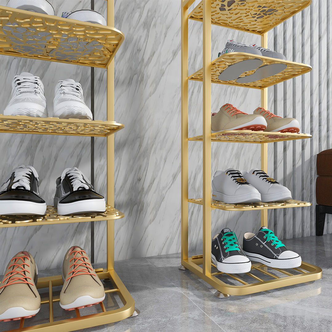 2X 6 Tier Gold Plated Metal Shoe Organizer Space Saving Portable Footwear Storage Shelf6 Tier Gold Metal Shoe Organizer