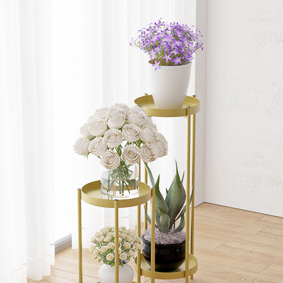 Soga 4 X 2 Layer 80cm Gold Metal Plant Stand Flower Pot Holder Corner Shelving Rack Indoor Display