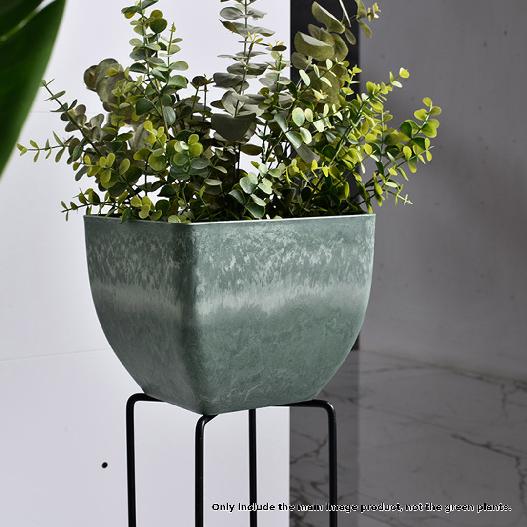 Soga 27cm Green Grey Square Resin Plant Flower Pot In Cement Pattern Planter Cachepot For Indoor Home Office