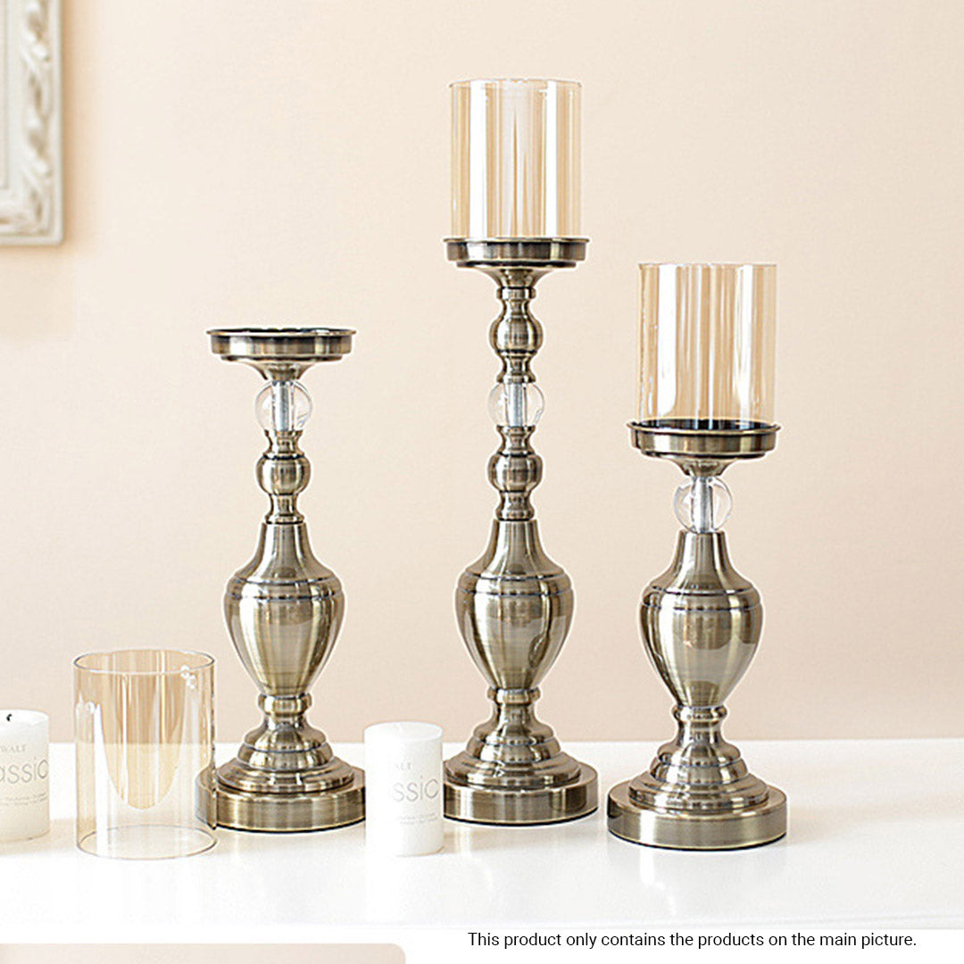 Soga 49.5cm Glass Candlestick Candle Holder Stand Pillar Glass/Iron Metal