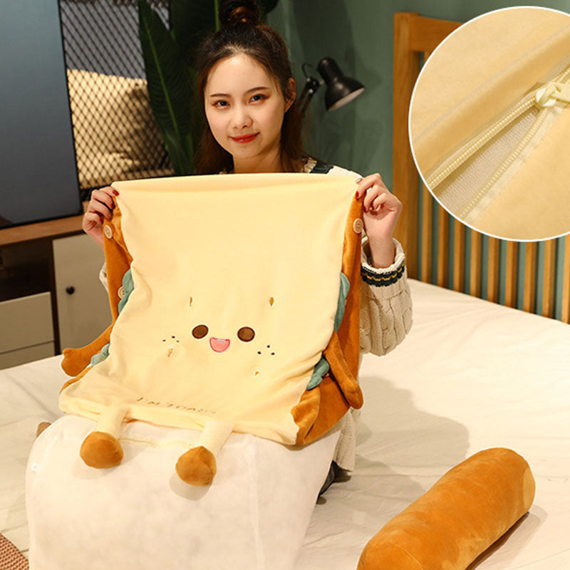 2X Cute Face Toast Bread Wedge Cushion Stuffed Plush Cartoon Back Support Pillow Home Decor