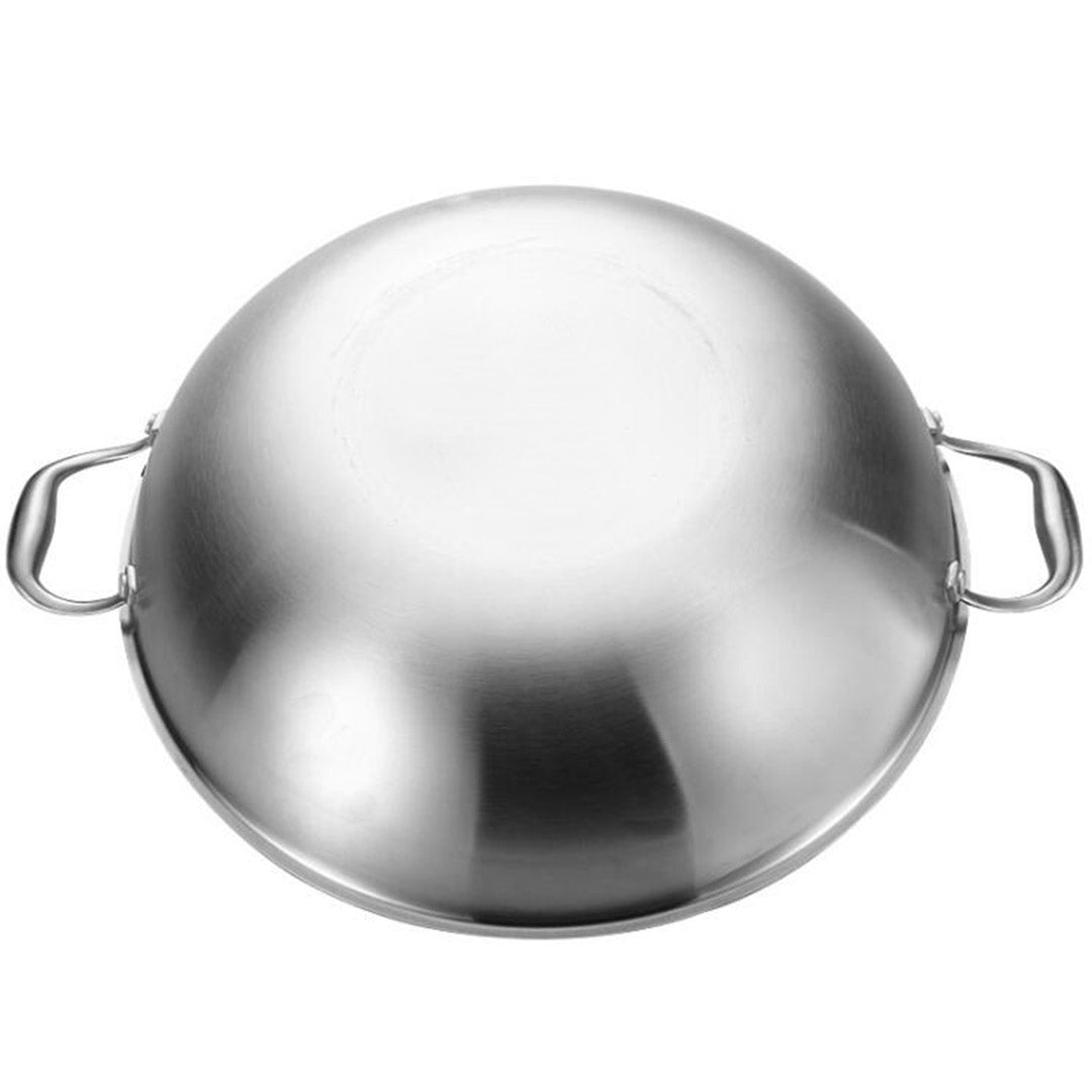 Soga 2 X 3 Ply 38cm Stainless Steel Double Handle Wok Frying Fry Pan Skillet With Lid