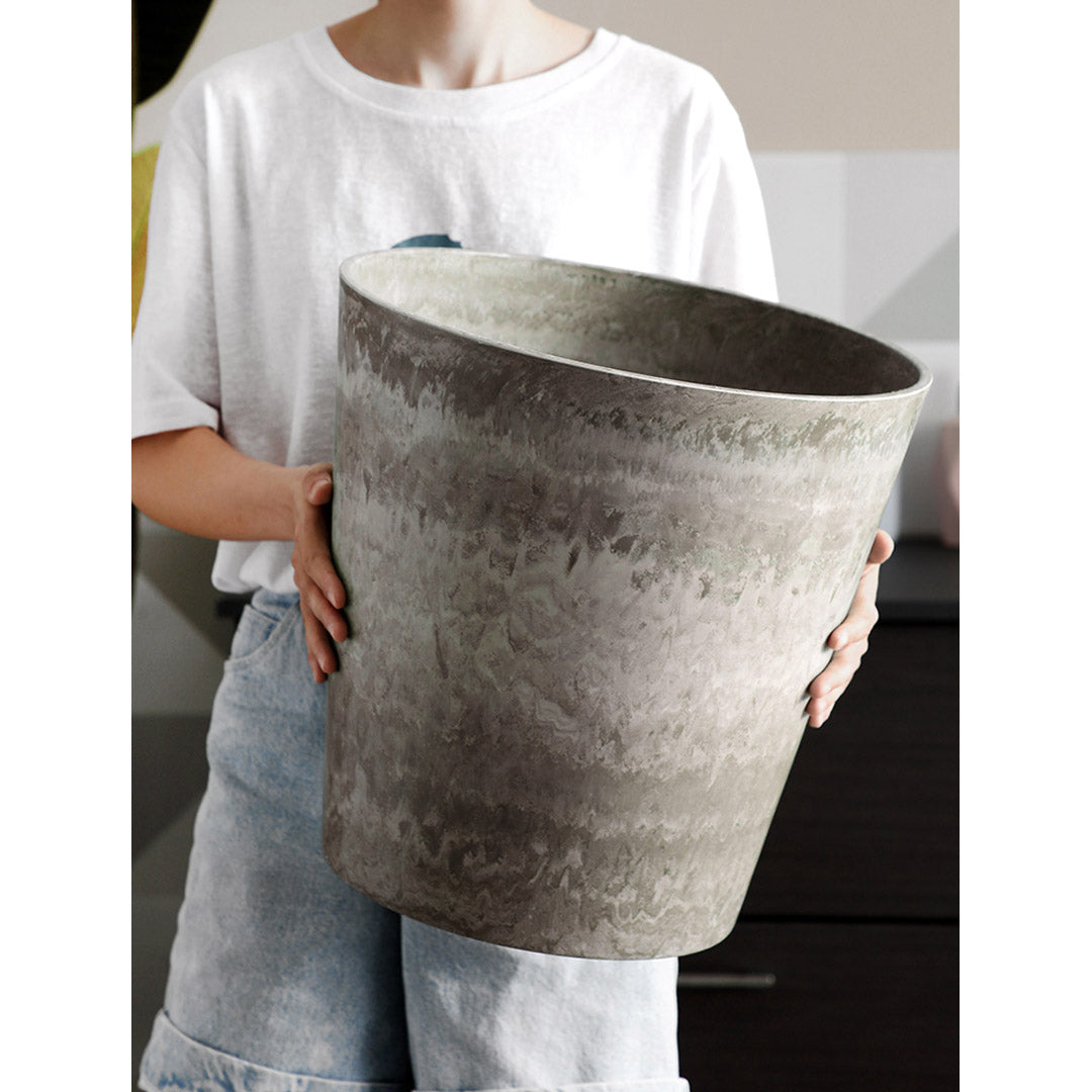 Soga 32cm Rock Grey Round Resin Plant Flower Pot In Cement Pattern Planter Cachepot For Indoor Home Office